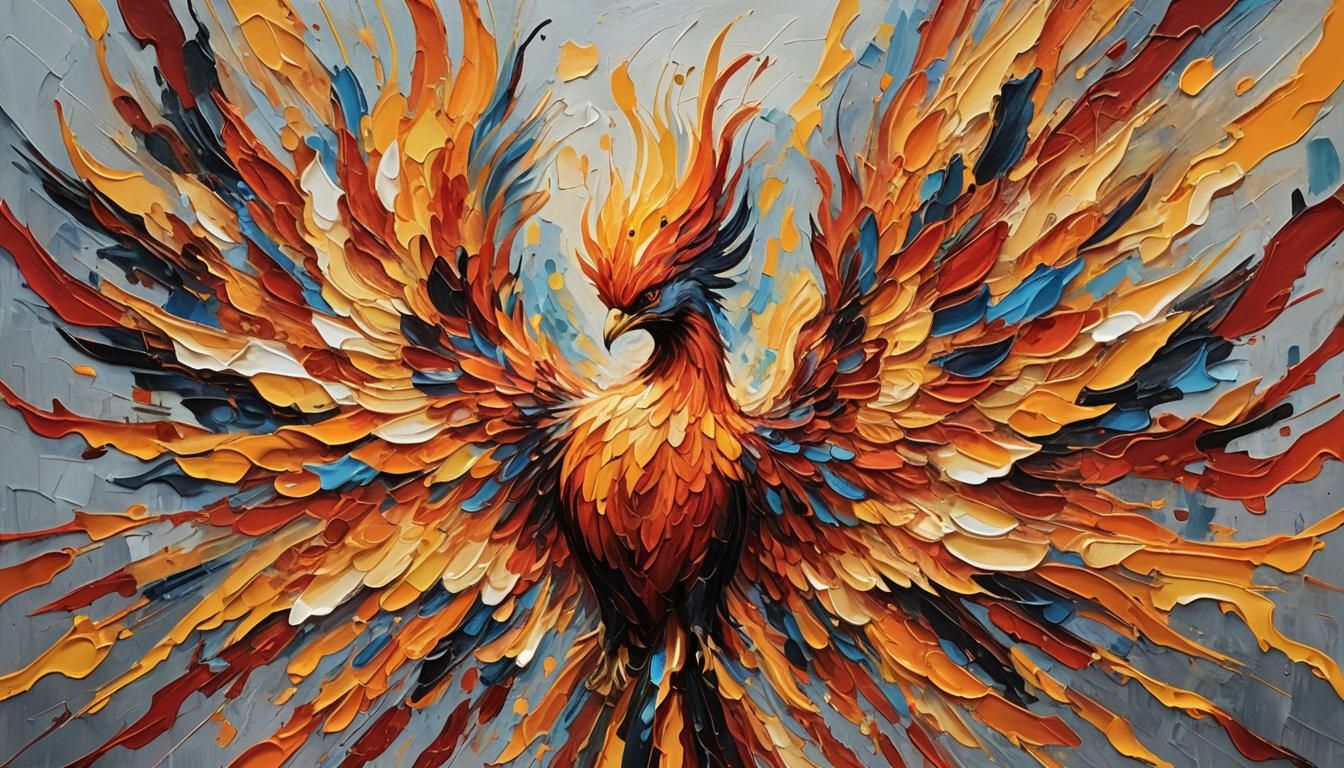 Fiery Phoenix: Abstract Impasto Oil Painting