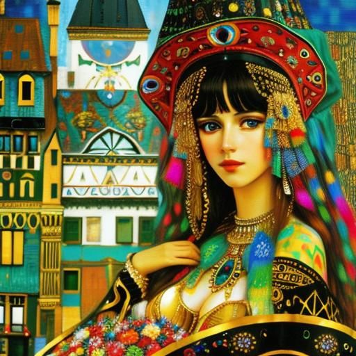 Klimt-Inspired 3D Masterpiece with High Contrast Details