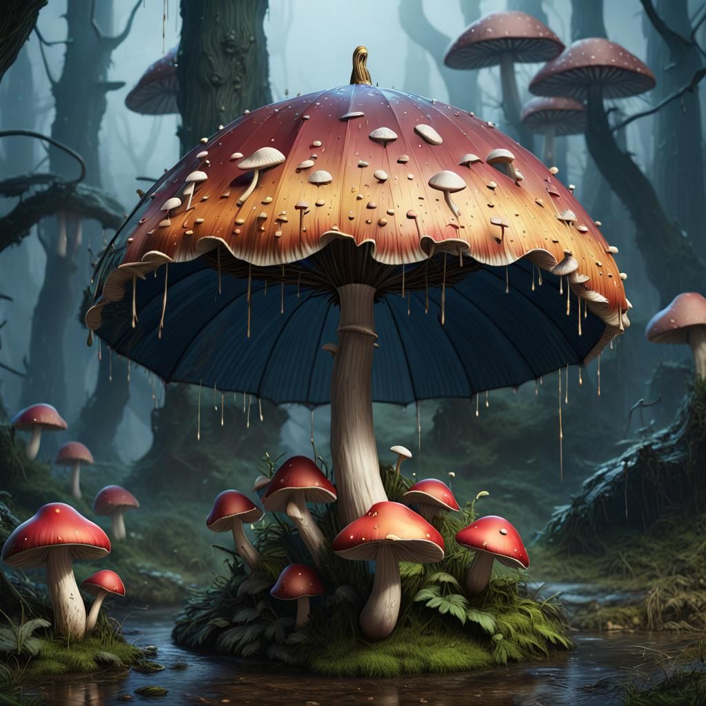 Fantastical Mushroom Umbrella in Detailed Matte Painting