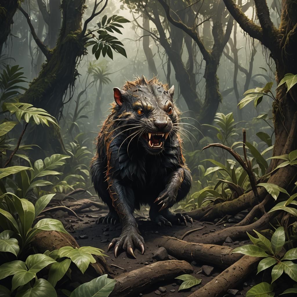 Camouflaged Venomous Mammal in Tropical Volcanic Landscape