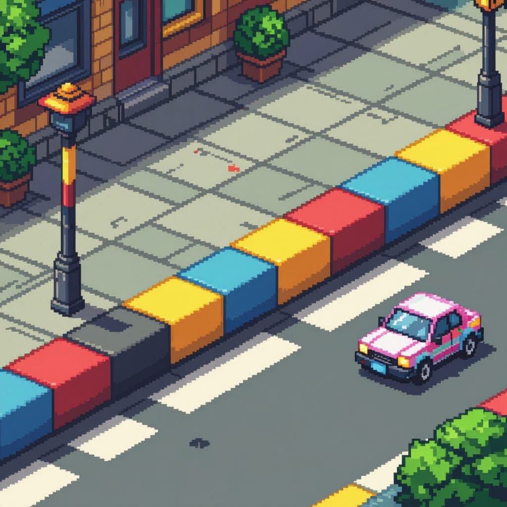 Detailed Pixel Art Curb in 8-Bit Style