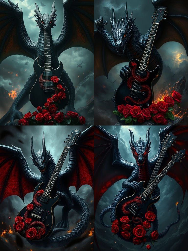 Hyper-Realistic Dragon Guitar Masterpiece in Cyberpunk Style