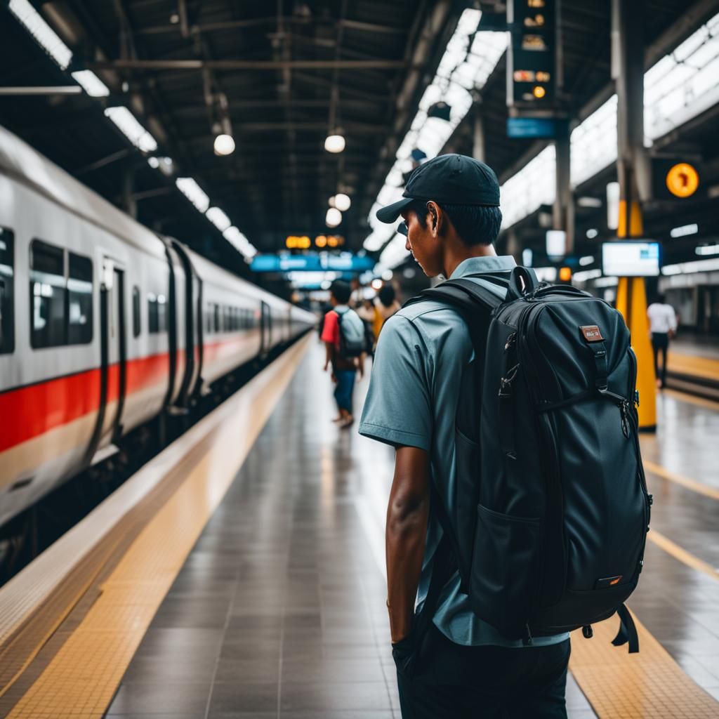 Lonely Backpacker at Jakarta Station in Cinematic Style