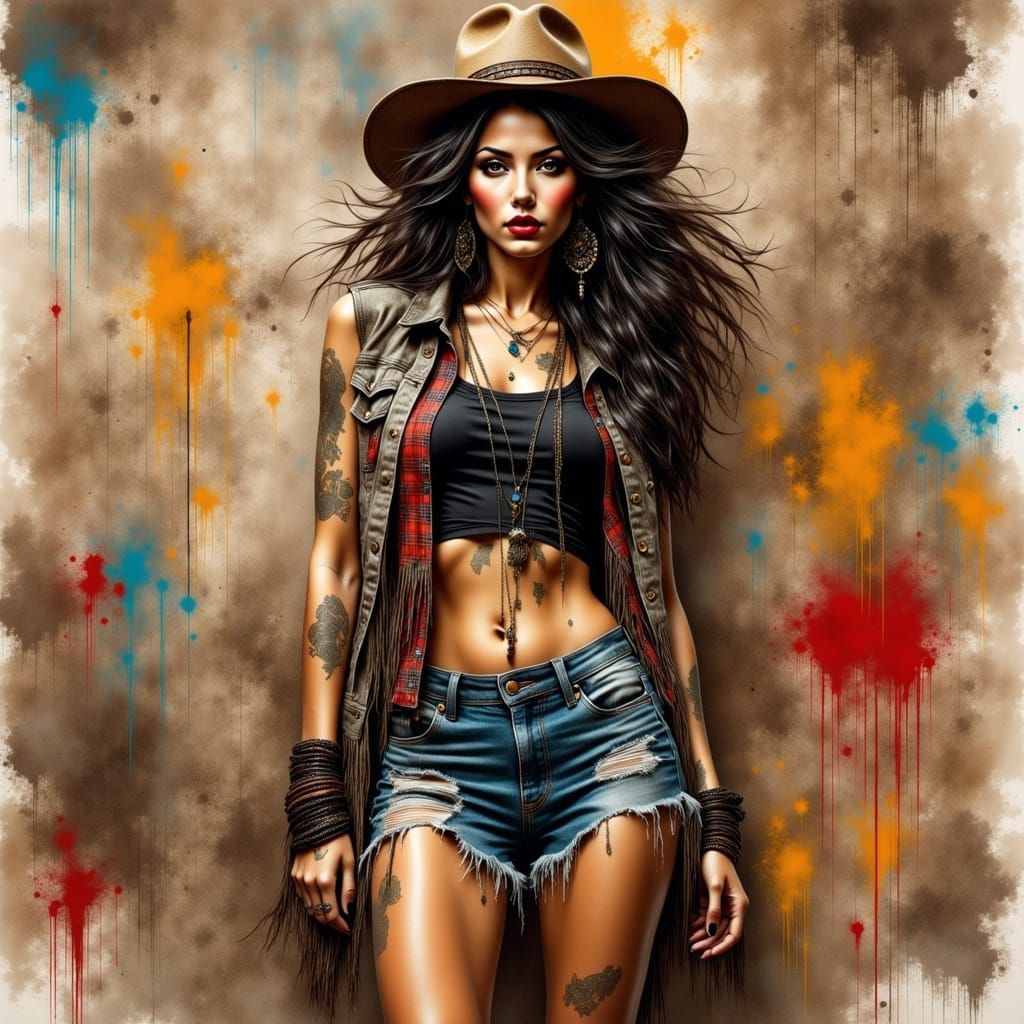 Attractive Hipster Girl in Boho Grunge Style