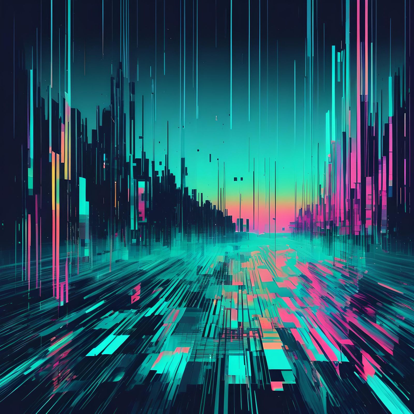 Vibrant Glitch Art Landscape