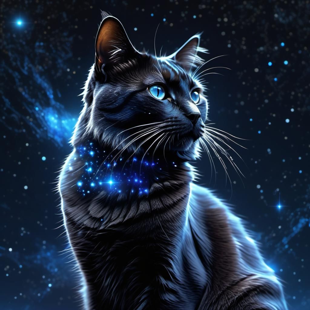 Mysterious Universe Cat Portrait in Hyperdetailed Style