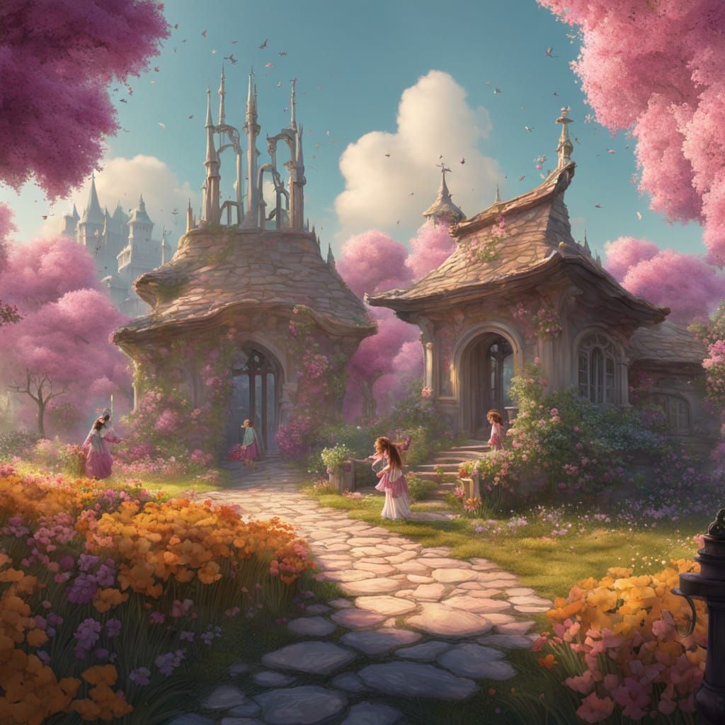 Mother and Daughter in Whimsical Floral Wonderland on Mother...