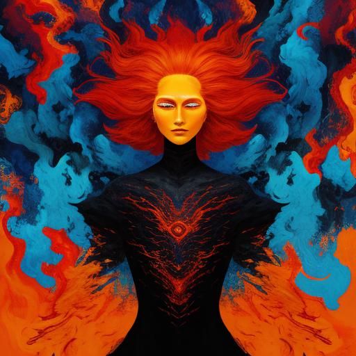 Woman with Hair Made of Fire: Abstract Art