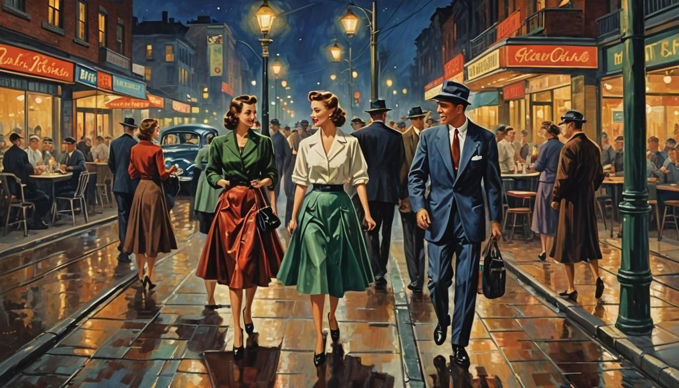 ''A GIRLS NIGHT OUT'' Retro 50's Scene Artwork (Image 41)