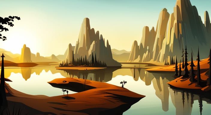 Futuristic River Landscape at Sunrise