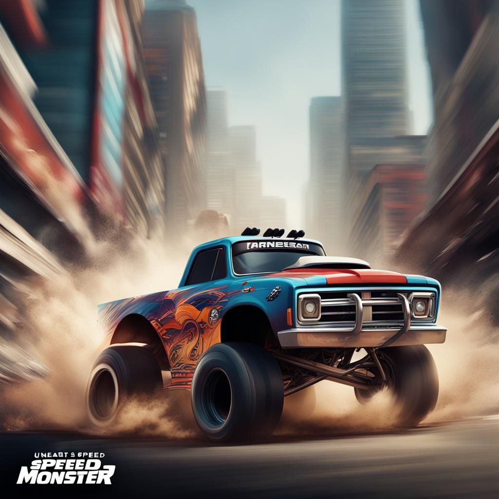 Racing Monster Truck Concept Art in Detailed Matte Painting