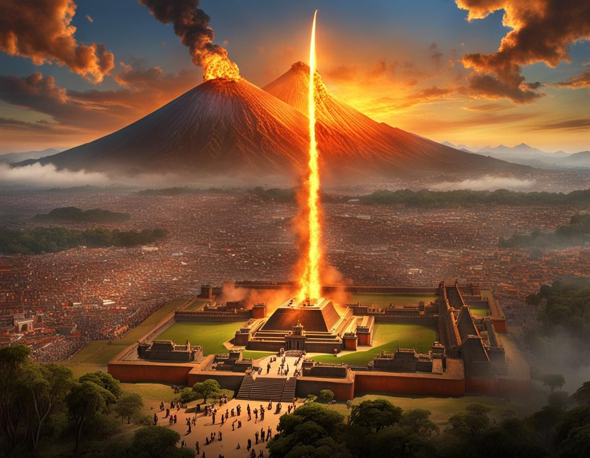 Volcano Eruption Over Great Pyramid of Cholula