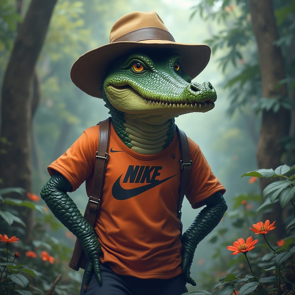Crocodile Creature in Nike Shirt: Fantasy Concept Art