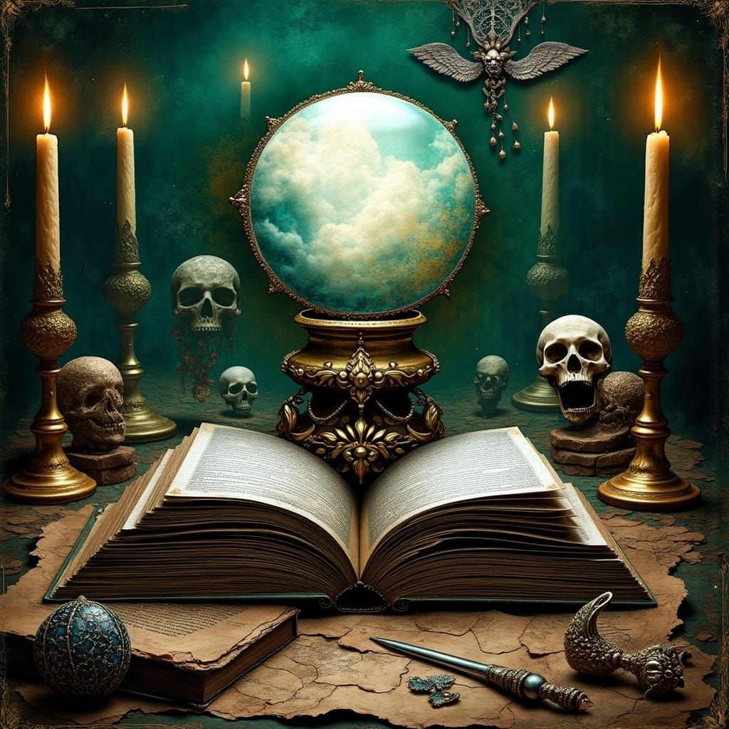 Mysterious Scrying Orb in Grungy Collage Style