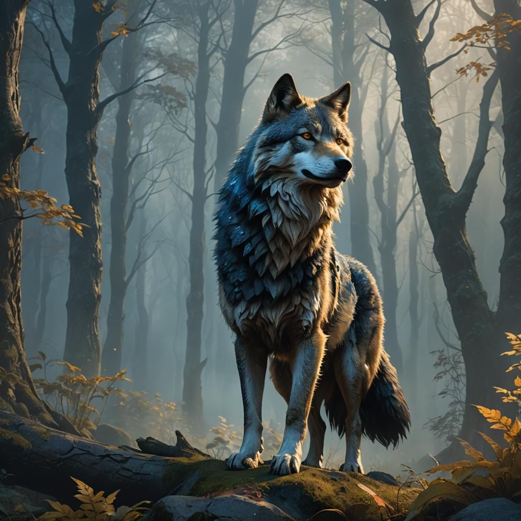 Wolf Princess in Misty Forest: Fantasy Concept Art