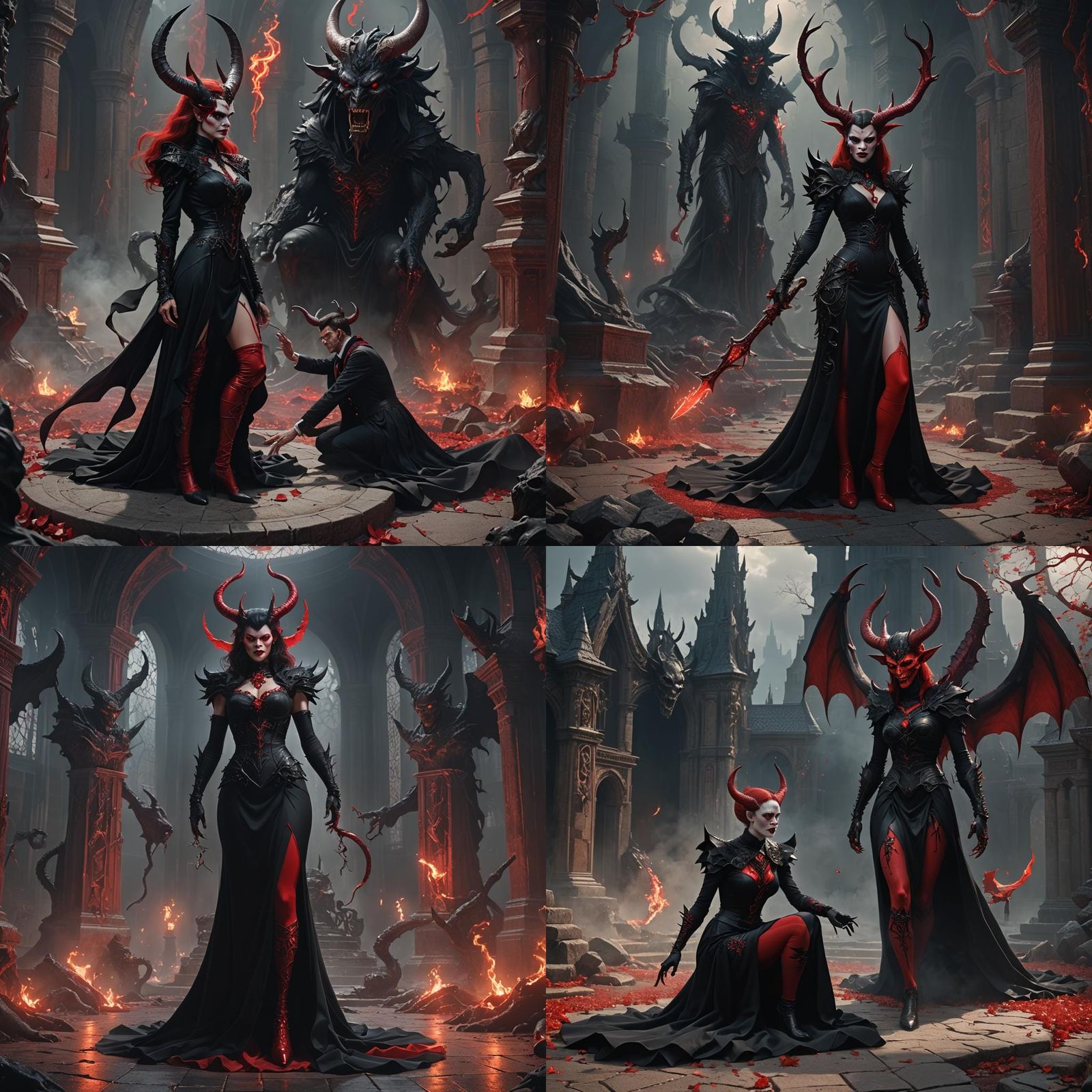 Demon Kneeling Before Master: Fantasy Concept Art