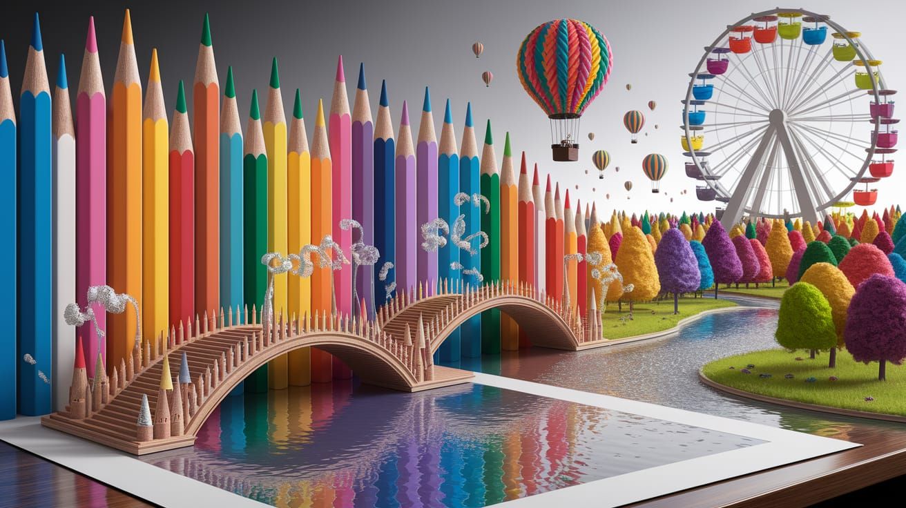 Anamorphic Pencil City Drawn on Paper