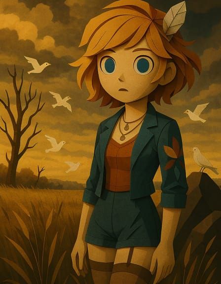 Whimsical Paper-Craft Goddess Amidst Golden Skies