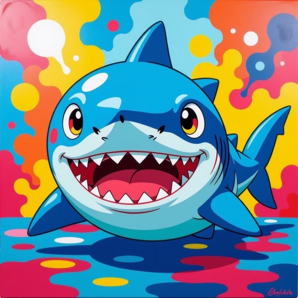 Blue Slime Shark in Takashi Murakami Style