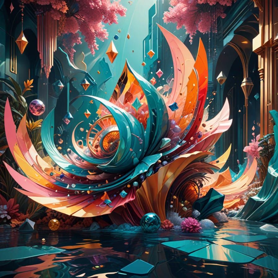 Whimsical Dance of Fabrics and Jewels in Vibrant Dreamlike S...