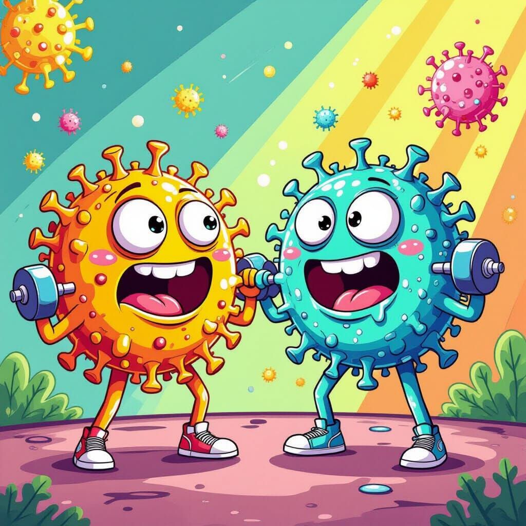 Playful Germs Workout with Microscopic Dumbbells