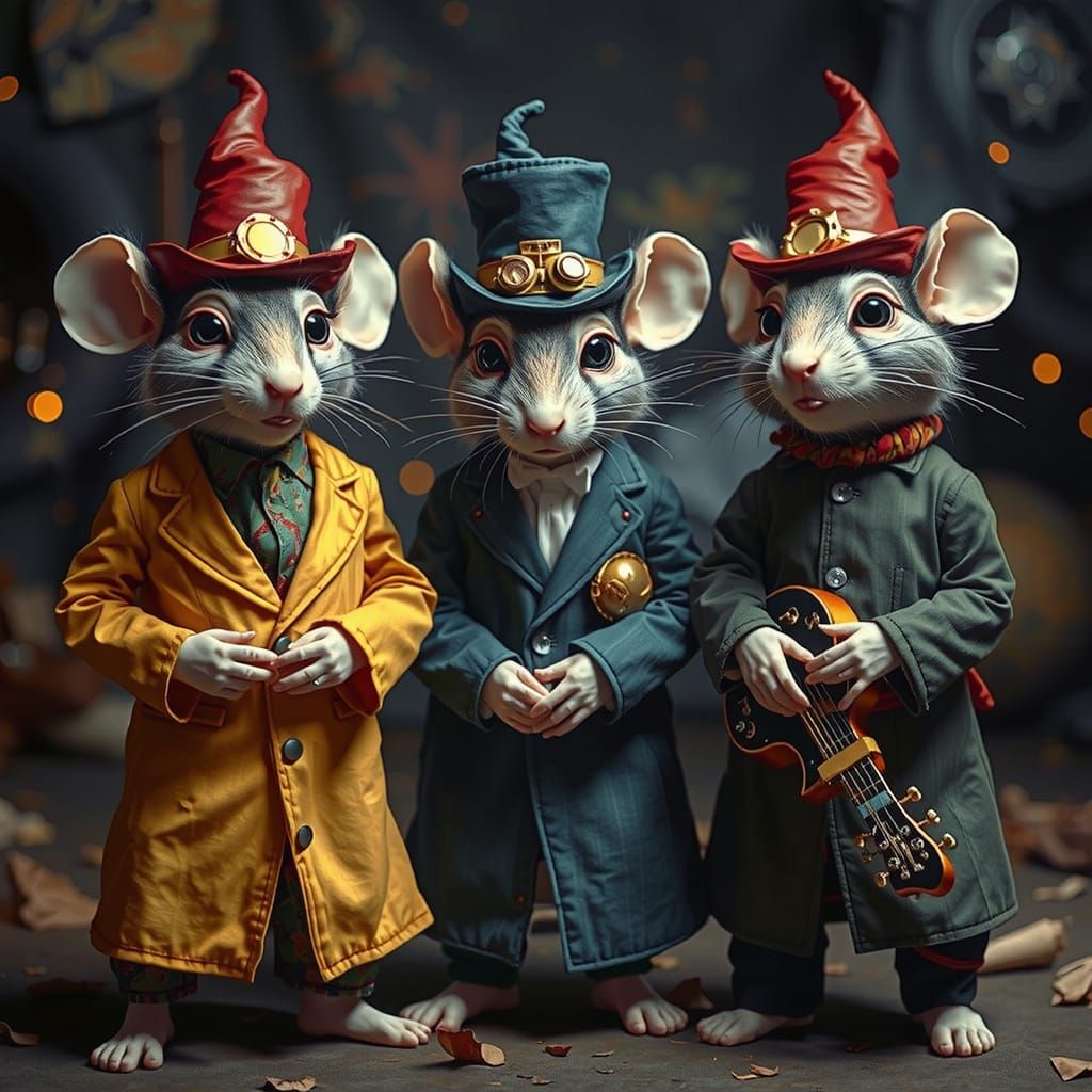 Surreal Mice-Elf Hippie Musician Playing Guitar