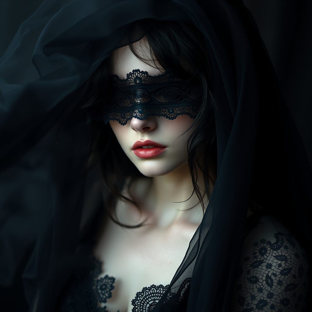 Surreal Portrait in Dark, Ethereal Atmosphere with Smolderin...