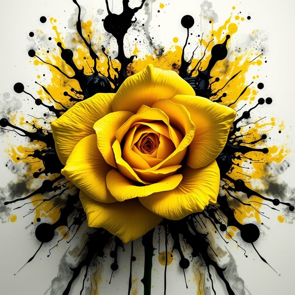 Explosive Yellow Rose Bloom as Digital Art