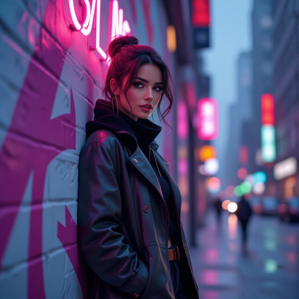 Trendy Woman in Urban Setting, Digital Art