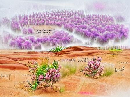 Detailed Arid Heather Landscape in Pencil Sketch Style