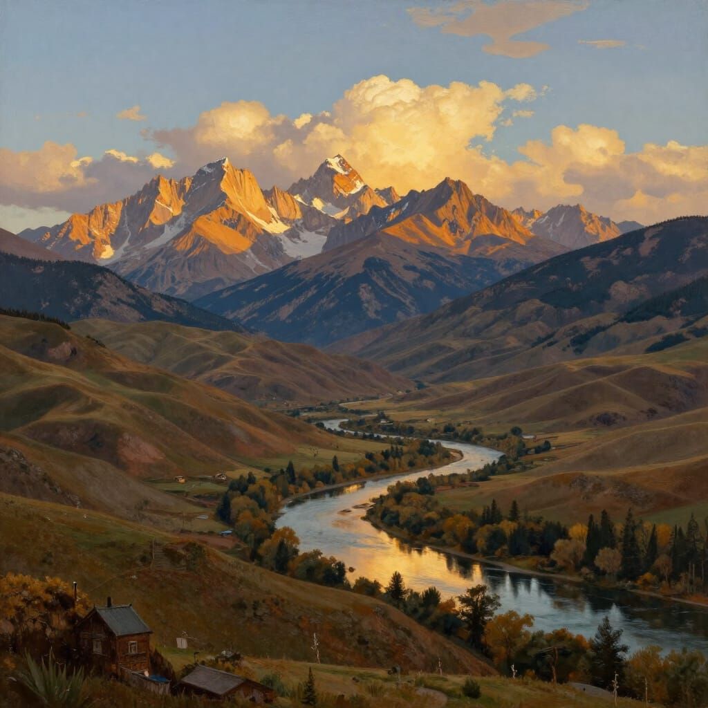 Majestic Mountain Vista in Golden Hour Light