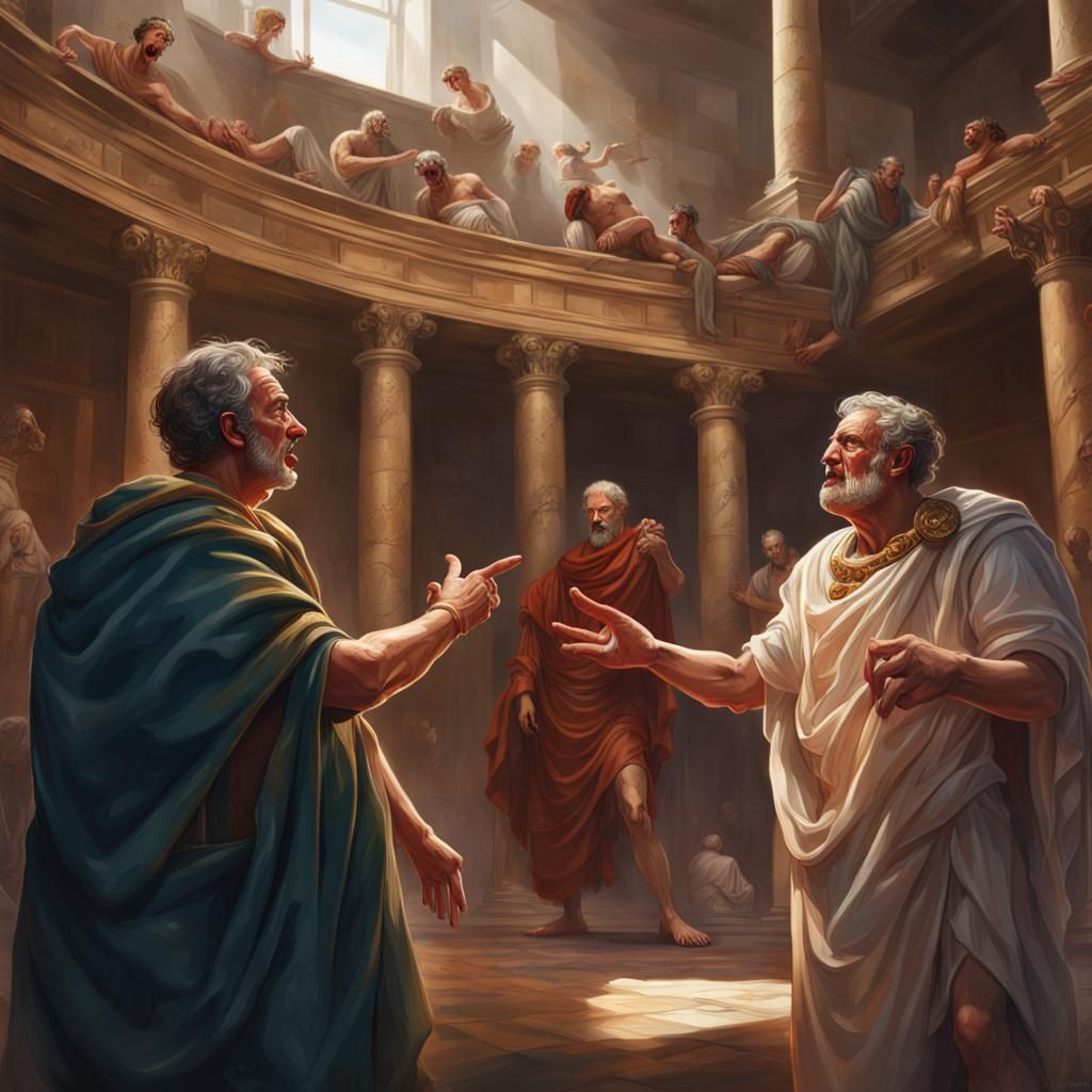 Hyperrealistic Roman Senators in Vomitorium Scene
