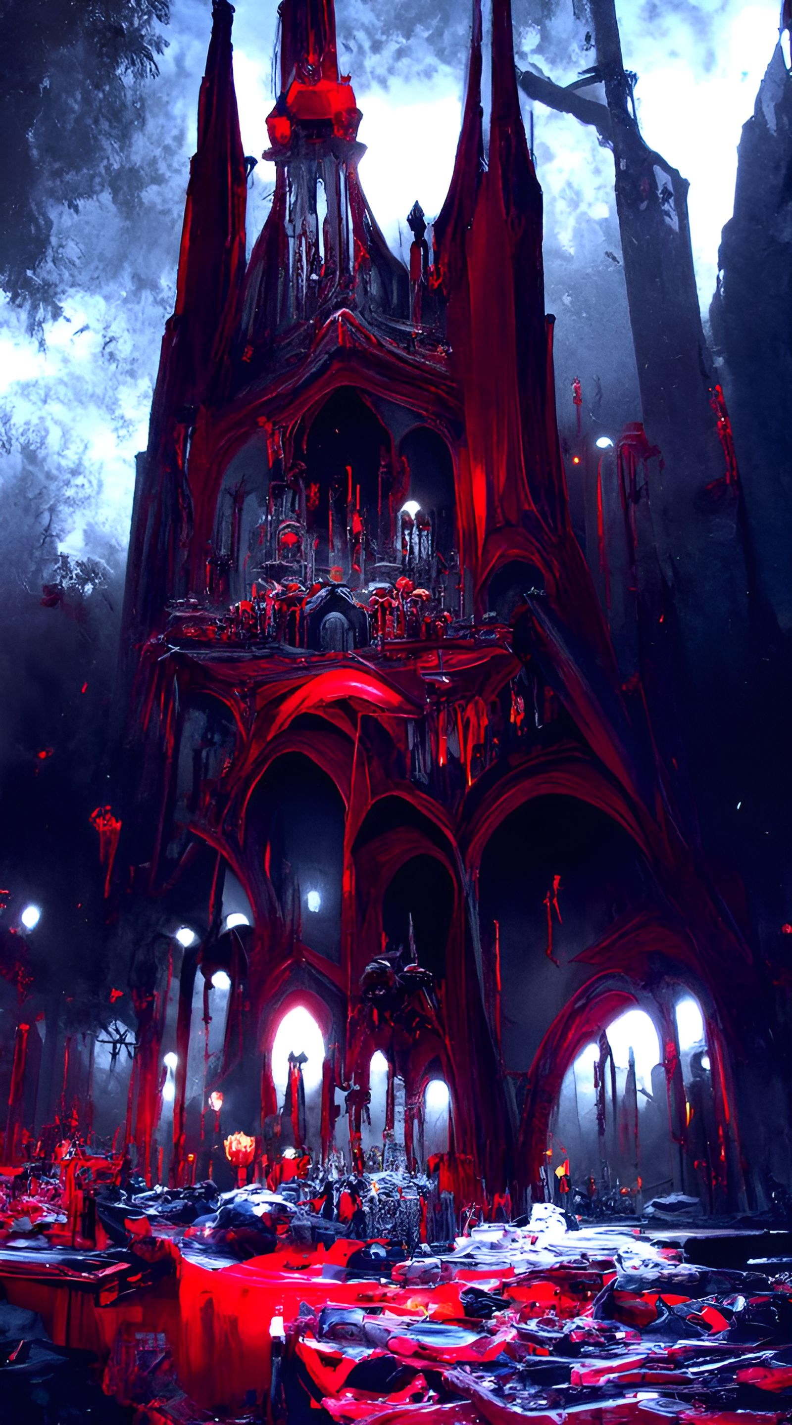 Evil Vampire Cathedral at Night: Digital Painting