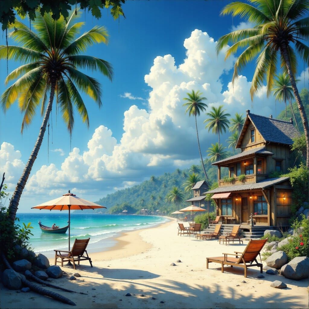Vibrant Island Oasis in Cyberpunk Style