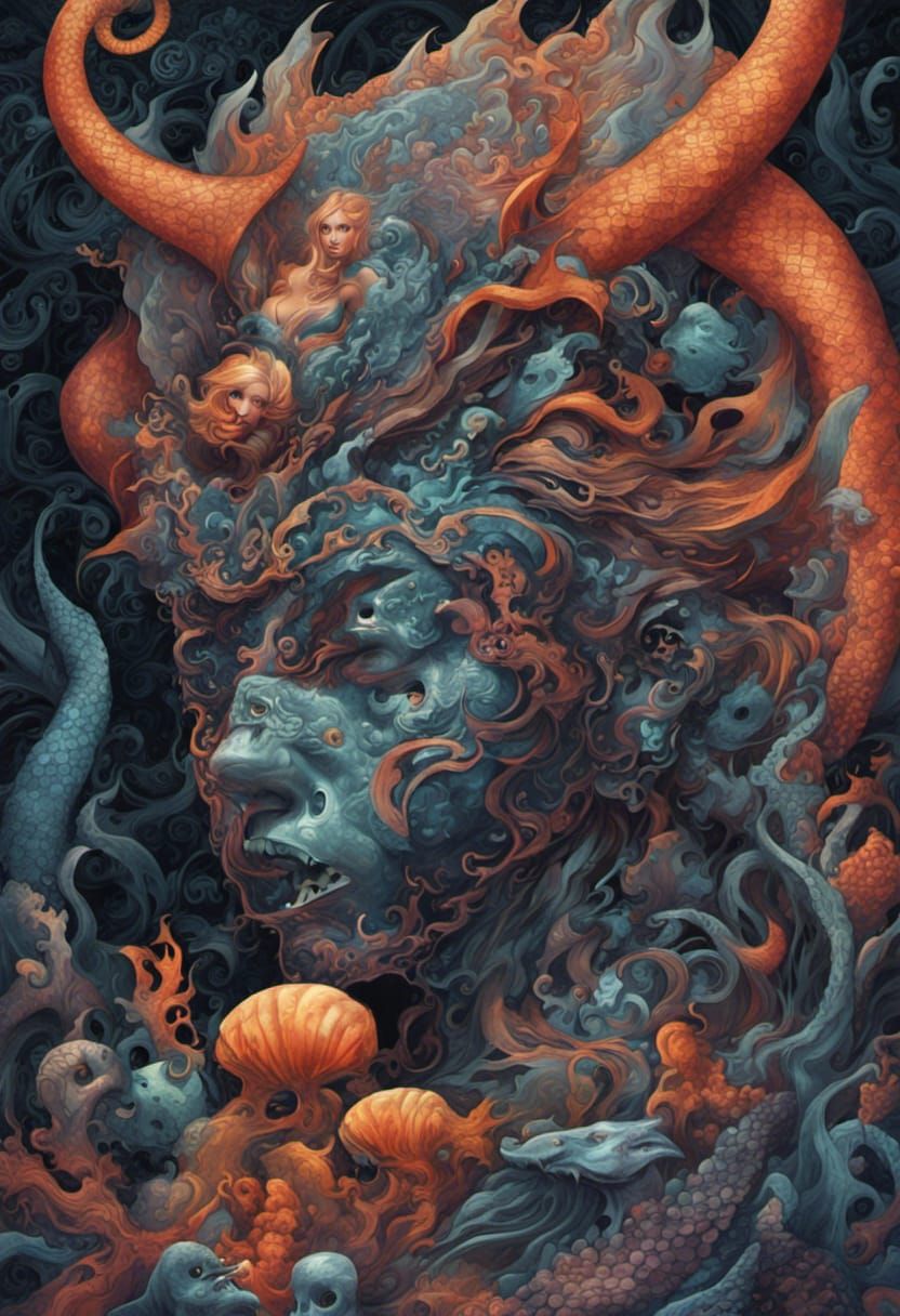 Eldritch Mermaid Witch in Surreal Sci-Fi Style