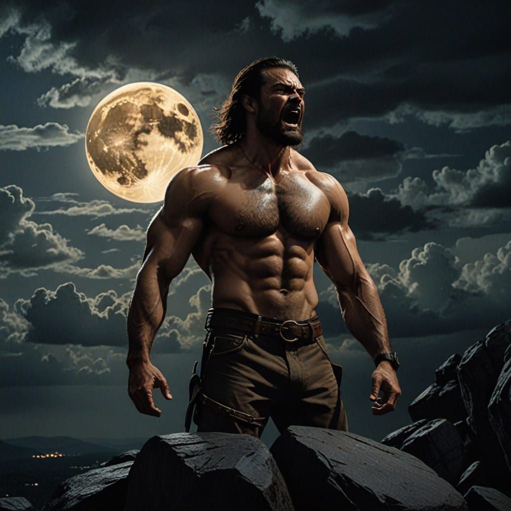 Werewolf Man Under Full Moonlight