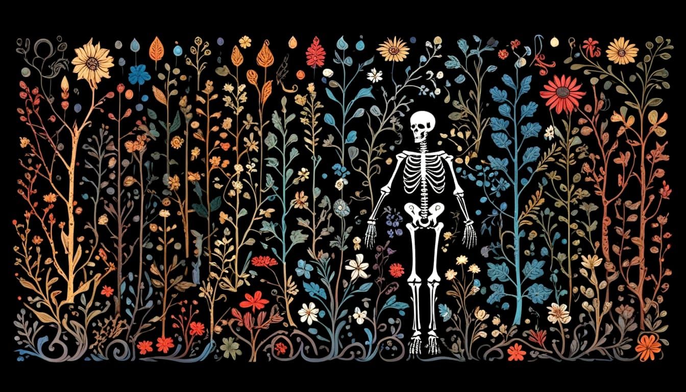 Illuminated Manuscript Style Skeletons and Vines