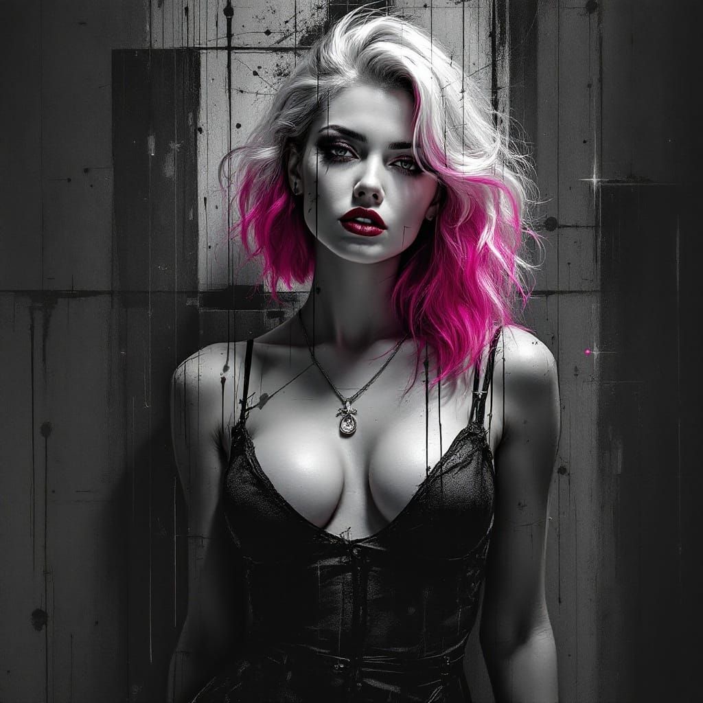 Elegant Pin-Up Girl in Cyberpunk-Inspired Portraiture