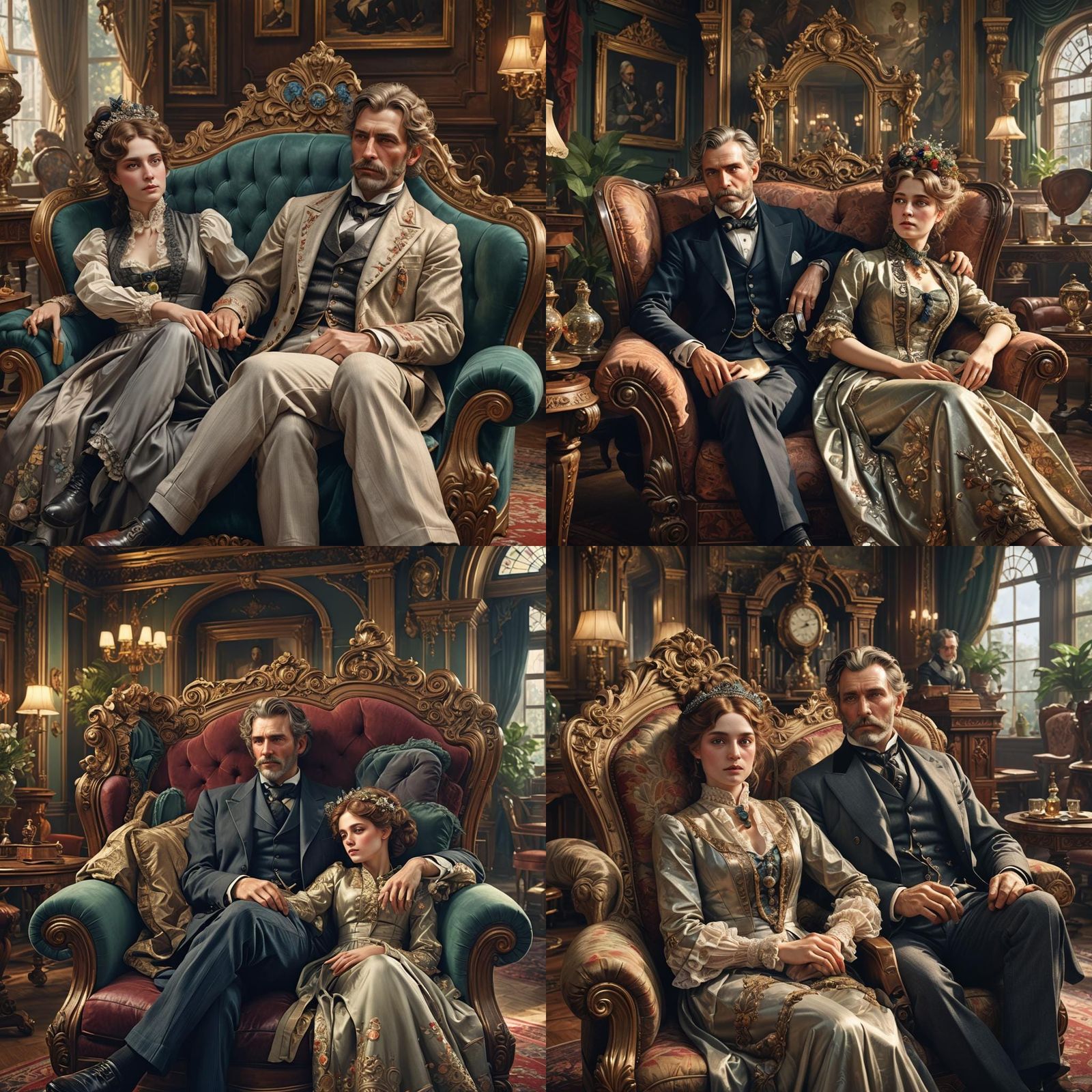 Victorian Couple Relaxing in Imperial Mansion