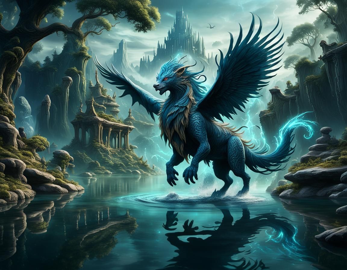 Mystical Lake Water Spirit Animal: Detailed Matte Painting