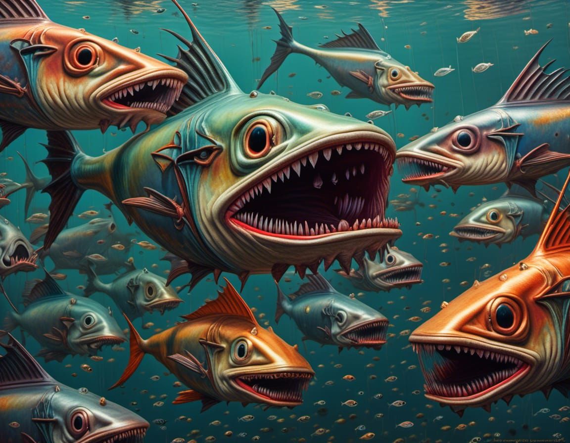 Colorful Teenage Barracuda Alien Fish in Magical Realism