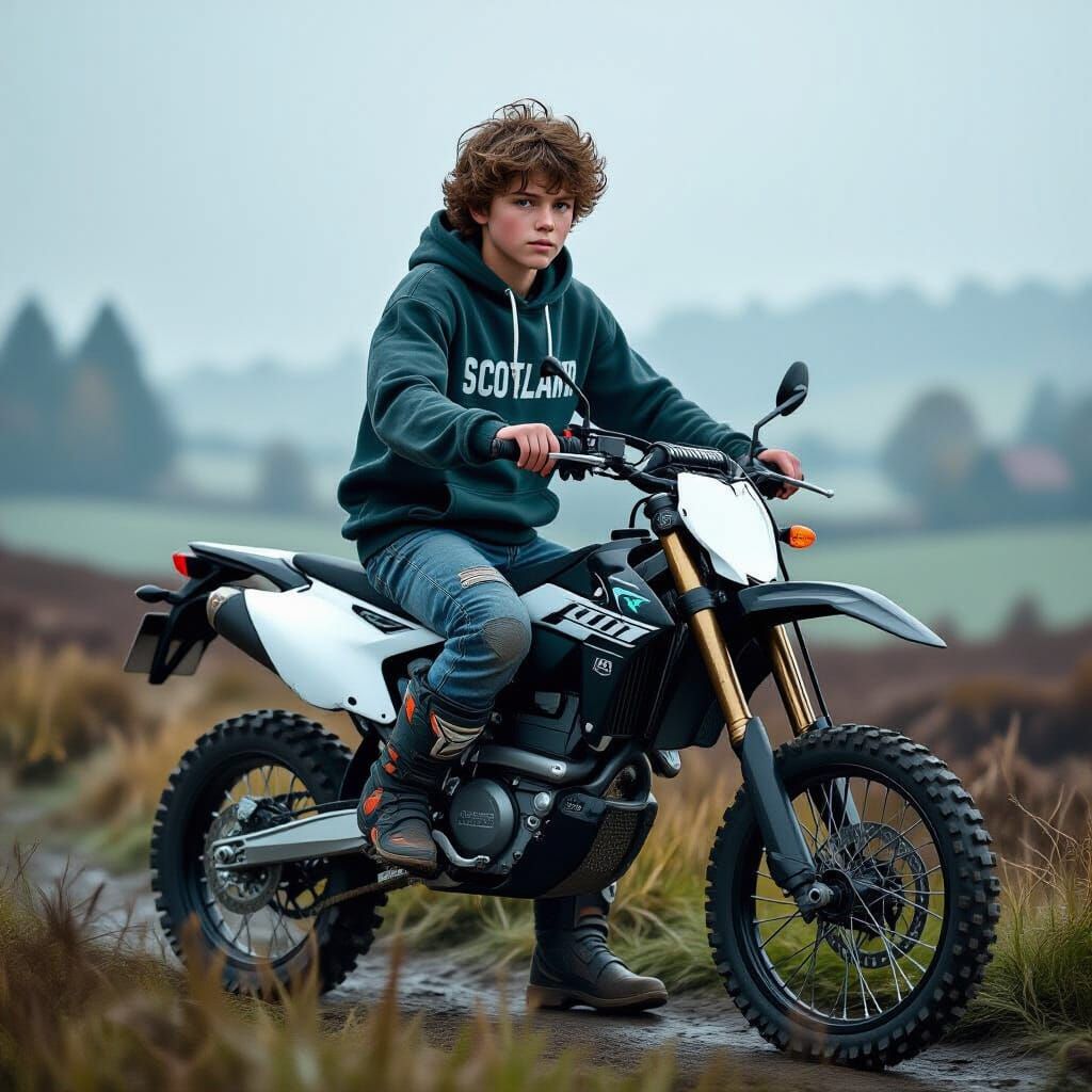 Teenage Boy on Electric Motorcycle in Photorealistic Style