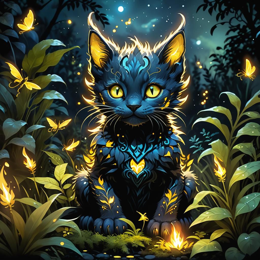 Dragon-Born Kitten in Gothic Fantasy Garden