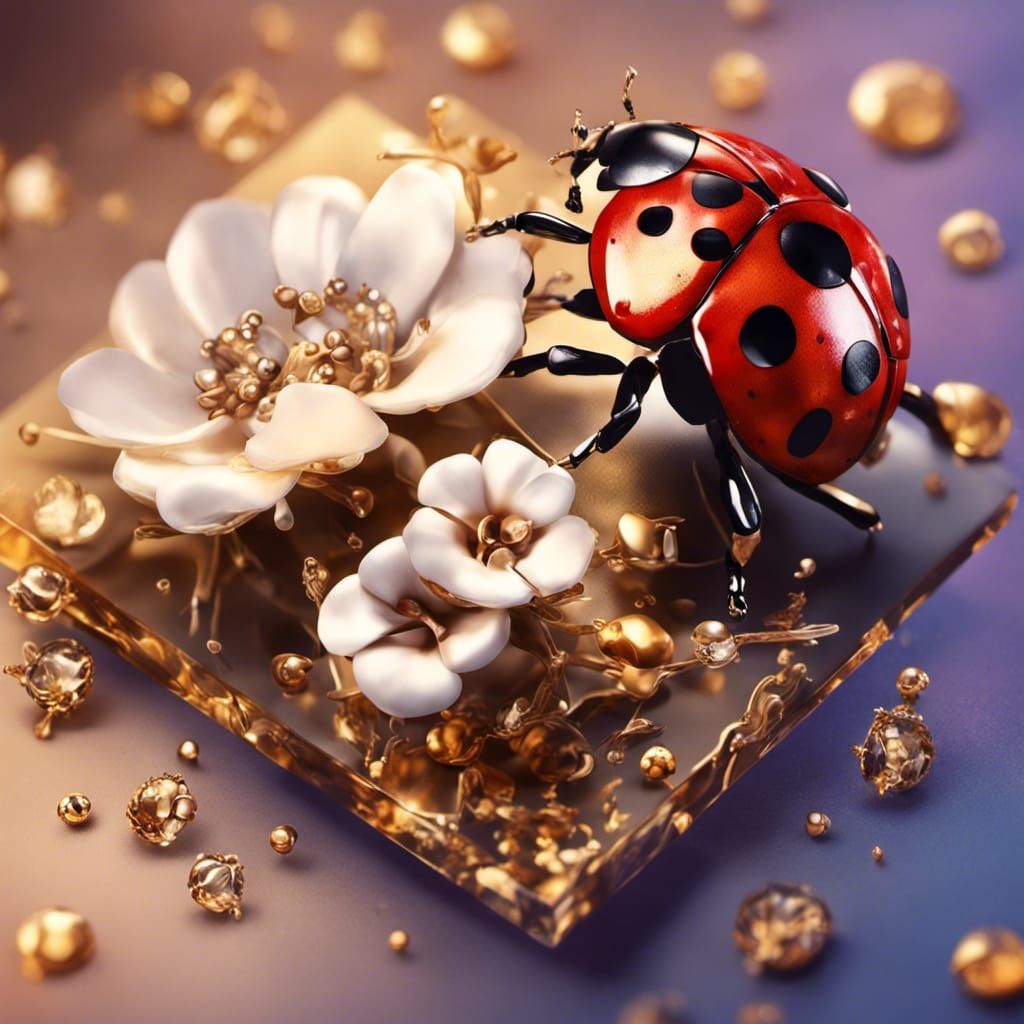 Ladybug Jewelry in Hyperrealistic Splash Art Style