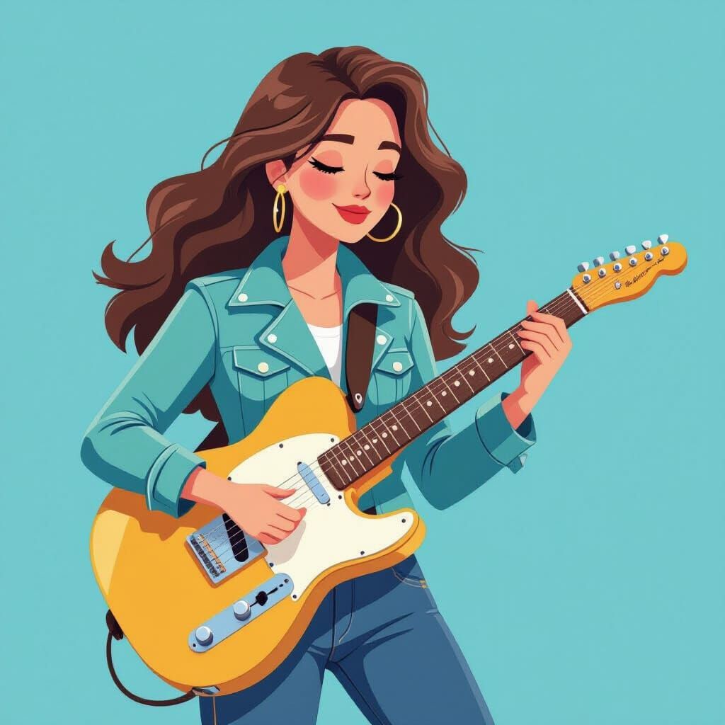 Cool Woman Plays Guitar in Animated Felt Art
