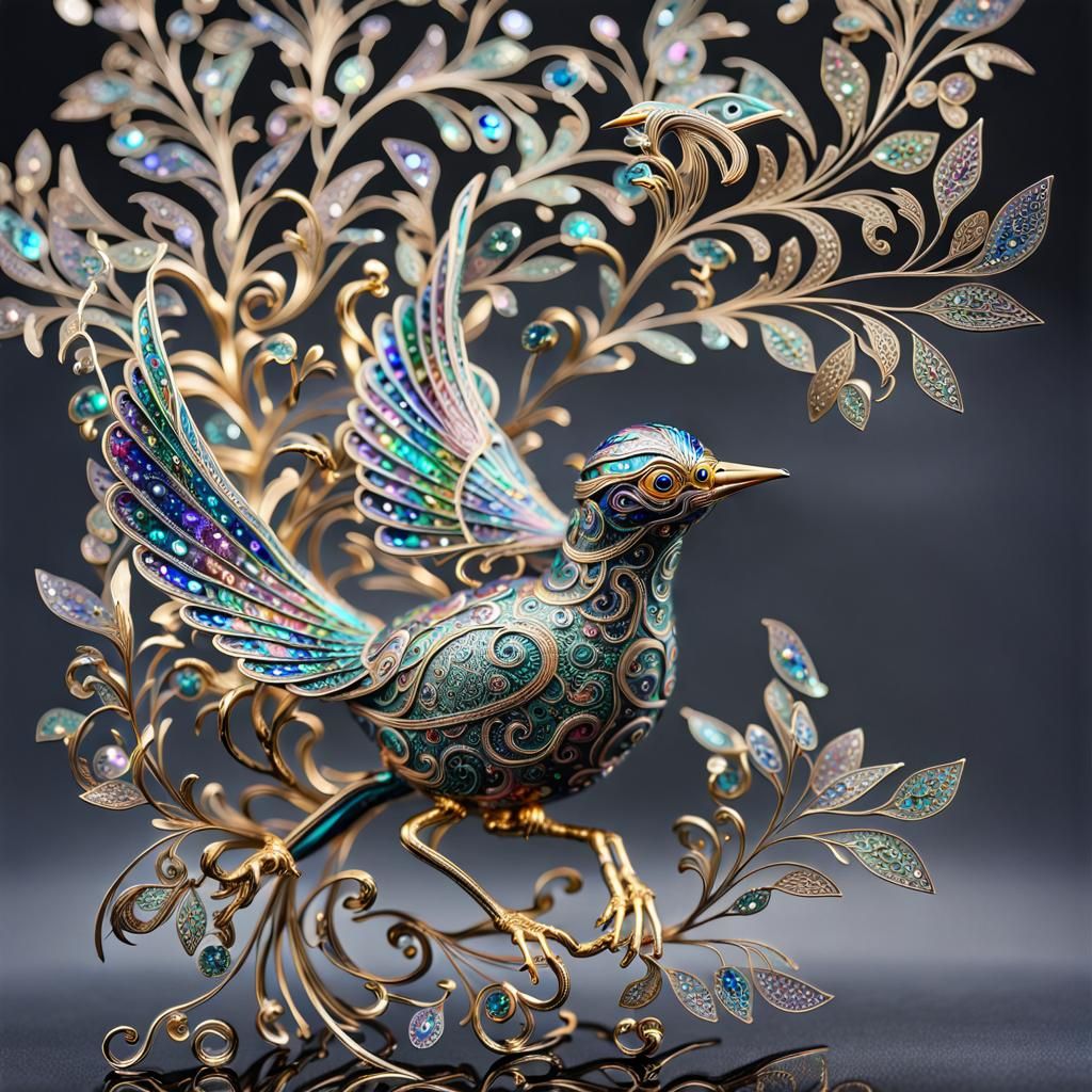Faberge Bird in Metal Confetti Shower