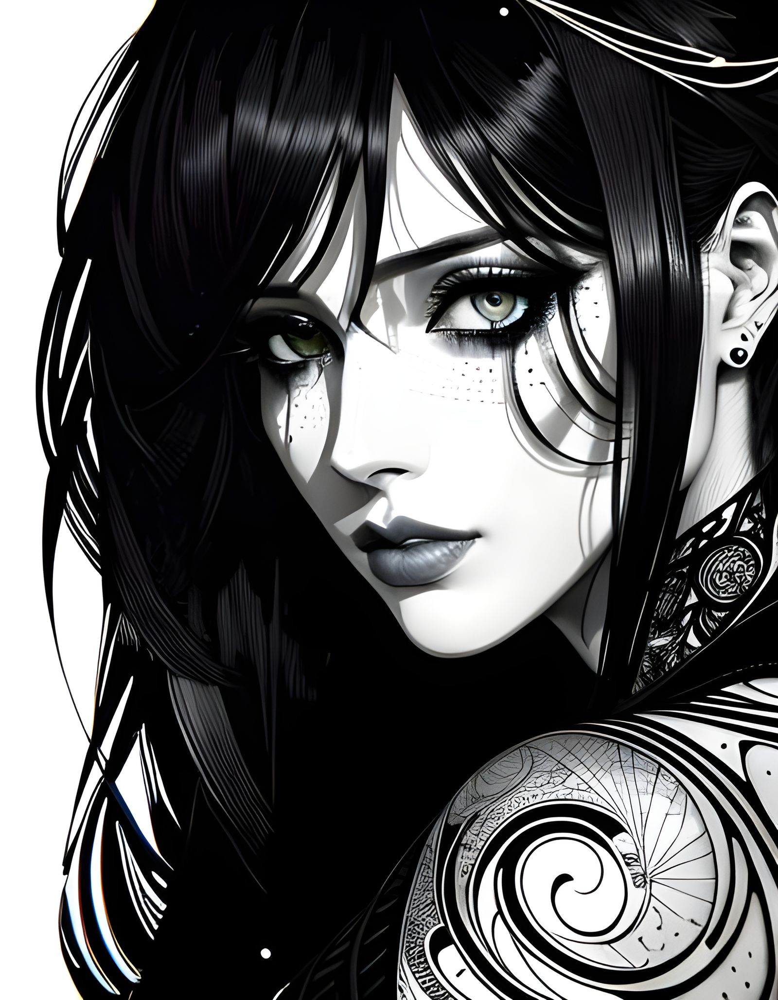 Monochrome Hipster Girl Portrait in Art Deco Style