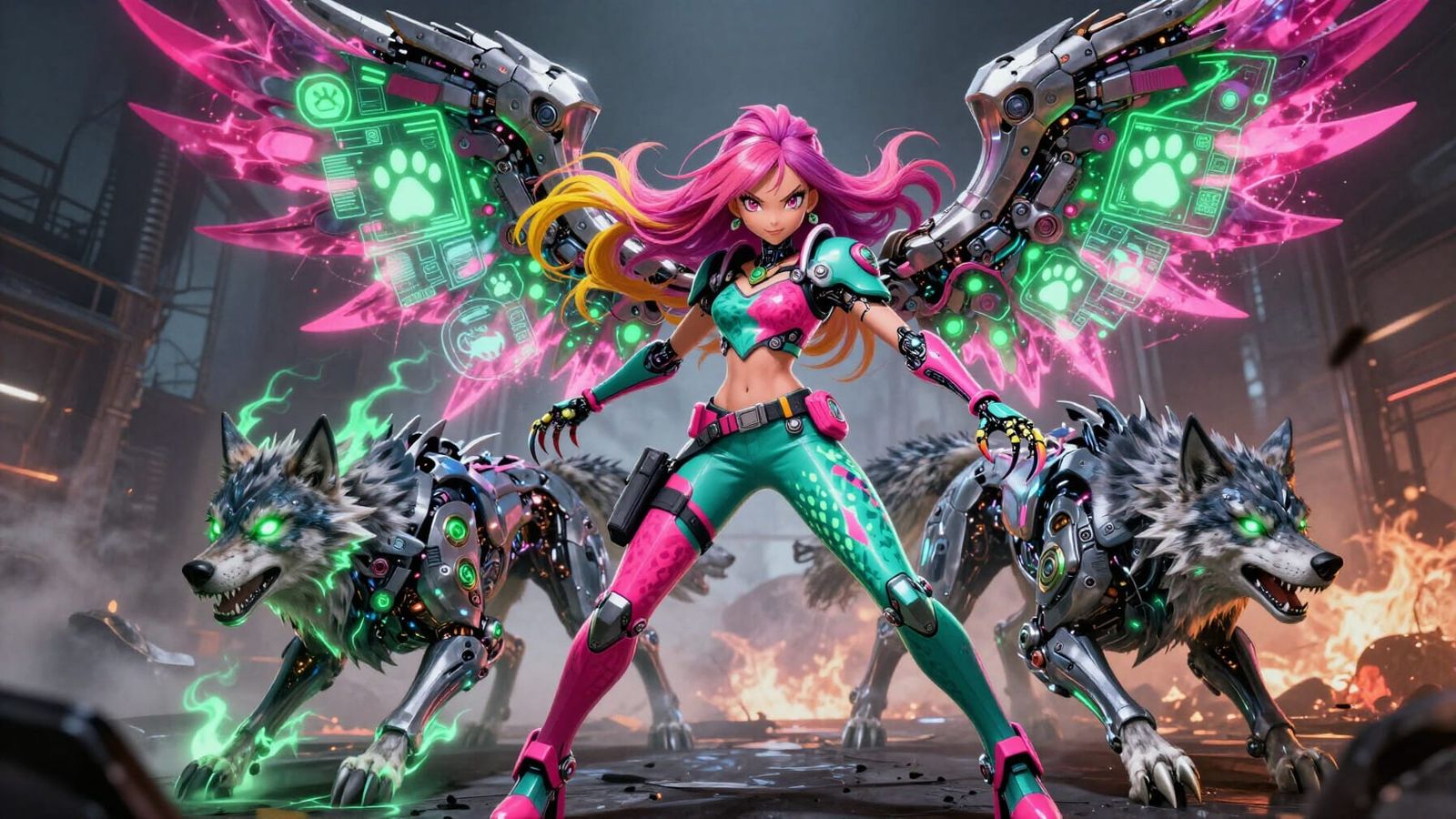 Roxy in Cyberpunk Battle Mode with Cybernetic Animals