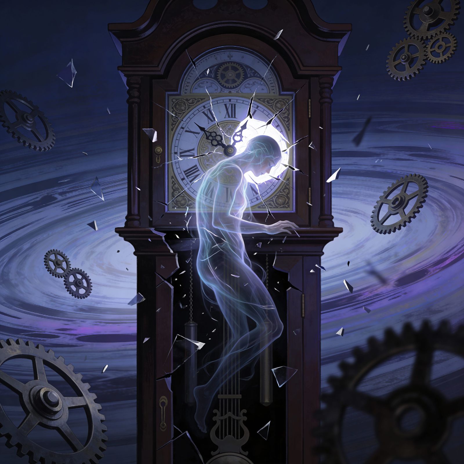 Spectral Figure Trapped in Shattered Clockwork