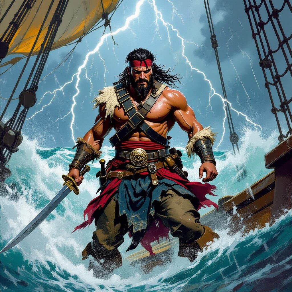 Spartacus as Pirate Captain in Storm, Illustrated